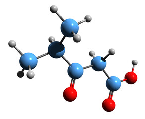Obraz premium 3D image of beta-Ketoisocaproic acid skeletal formula - molecular chemical structure of 4-Methyl-2-oxovaleric acid isolated on white background
