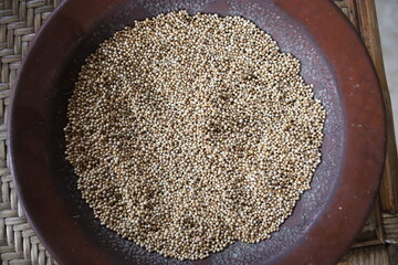 top view coriander above the large place on the table. suitable for background.