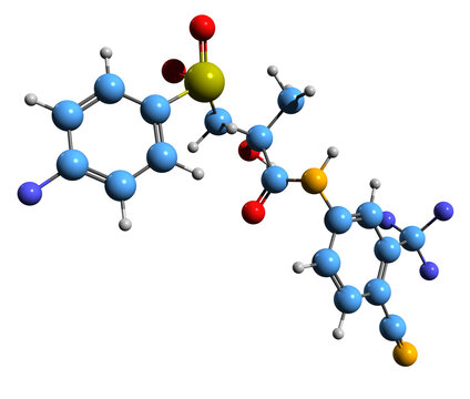 3D image of Bicalutamide skeletal formula - molecular chemical structure of  antiandrogen medication isolated on white background
