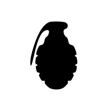 Black silhouette of a grenade isolated on a white background