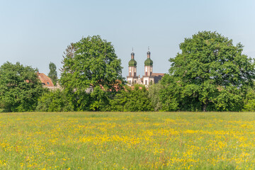 Ebersmunster Abbey in spring in central Alsace.