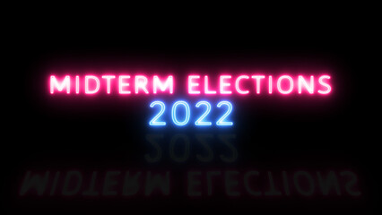 Usa midterms 2022 neon banner text on black, election call for action