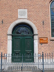 Wrought iron fence and front door of It Breahus Protestant Church in Balk, Friesland, Netherlands...