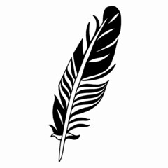 Obraz premium Bird feather from wing isolated. Isolated illustration element. Vector feather for background, texture, wrapper pattern, frame or border.