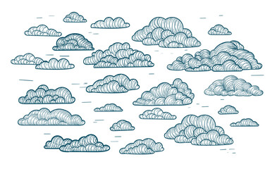 Wind. Isolated clouds from line on the white background.