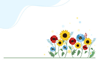 Banner with flowers as a symbol of freedom in Ukraine on white background.