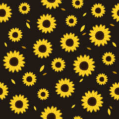 Seamless vector pattern with sunflowers. Suitable for wallpaper, print, t-shirt, hoody, wrapping, packaging.