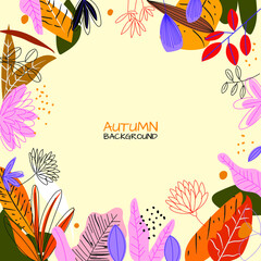 Autumn leaves background vector illustration. Thanksgiving day background and place for text. Light and dark brown colors.