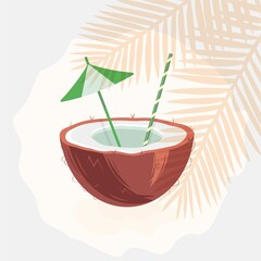 Fresh tropical cocktail in coconut half