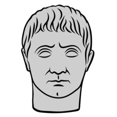 Antique Roman Man Head Full Face. Statue of Germanicus Iulius Caesar. Roman General. Line, Fill, Outline.