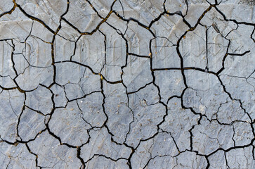 Background. The rolled earth is cracked from drought.