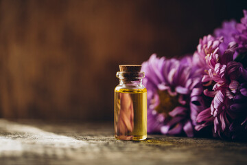 lavender oil and flowers. Bottle oil. 