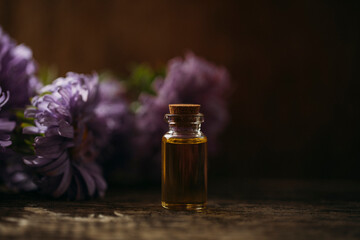oil with flowers. Herbal. Oil bottle. 