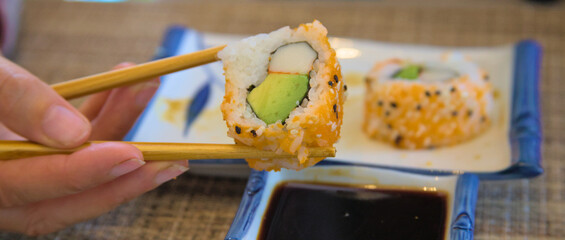 sushi food with bamboo sticks