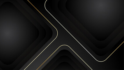 Obraz premium Luxury elegant black background with golden lines and waves
