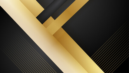 Luxury elegant black background with golden lines and waves