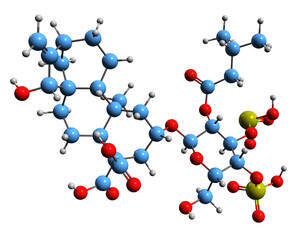 3D image of Carboxyatractyloside skeletal formula - molecular chemical structure of CATR isolated on white background
