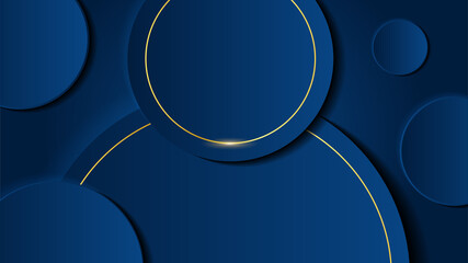 Modern luxury dark blue abstract background with gold lines and circles