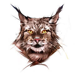 drawn bright color portrait of an animal muzzle of a lynx