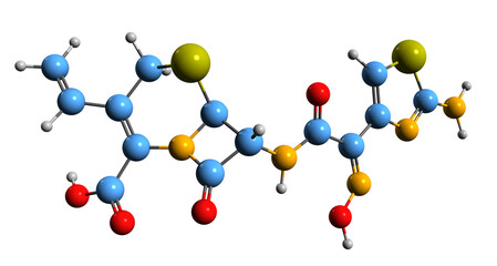  3D image of Cefdinir skeletal formula - molecular chemical structure of  antibiotic isolated on white background
