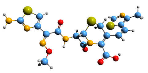 3D image of Cefditoren skeletal formula - molecular chemical structure of cefditoren pivoxil isolated on white background