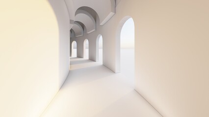 Architecture interior background empty arched pass 3d render