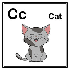 Cute children ABC animal alphabet C letter flashcard of Cat for kids learning English vocabulary.