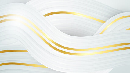Abstract gold wave lines on white background with luxury shapes