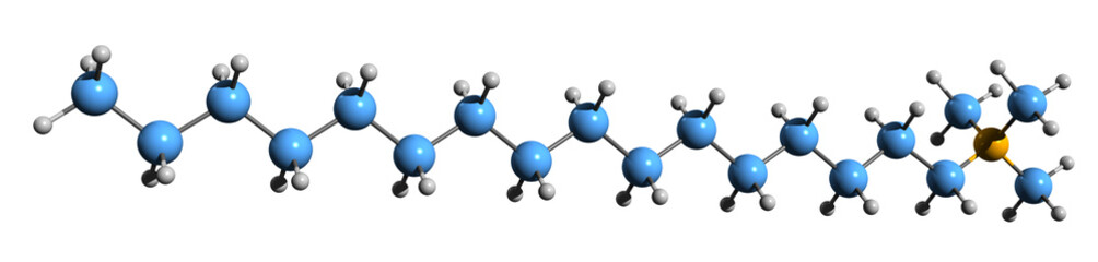 3D image of Cetrimonium bromide skeletal formula - molecular chemical structure of hexadecyltrimethylammonium bromide isolated on white background
