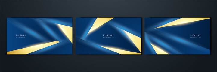 Set of luxury elegant dark blue background with golden lines