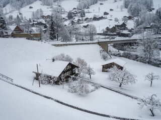 Lauterbrunnen village after snowfall  Switzerland