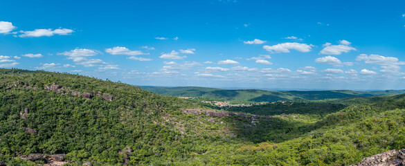Fototapeta na wymiar Panoramic photograph of the beautiful view of the city of Lençois, at the nearby viewpoint, in Chapada Diamantina located in the state of Bahia, Brazil