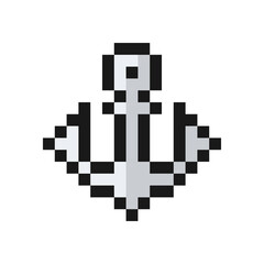 Anchor icon in pixel art design isolated on white background, vector sign symbol
