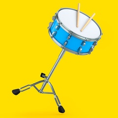 Fototapeta na wymiar Realistic drum and wooden drum sticks and stand on yellow background