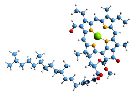  3D image of Chlorophyll f skeletal formula - molecular chemical structure of chlorophyll isolated on white background
