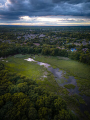 Fototapeta na wymiar Aerial Drone Sunset of Cranbury Princeton Plainsboro NJ