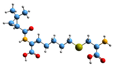 3D image of Cilastatin skeletal formula - molecular chemical structure of medication isolated on white background
