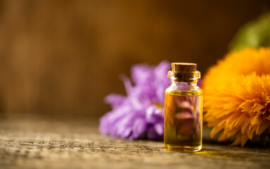 spa still life. Wellness. Flowers. Essential. Bottle. 