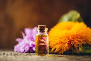 bottle of perfume with flowers