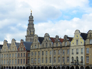 Arras, December 2017 - Visit of the beautiful city of Arras, view on the main square and the belfry