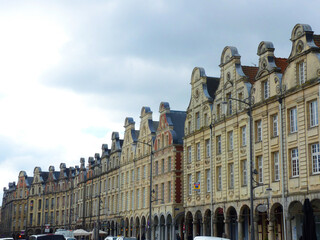 Arras, December 2017 - Visit of the beautiful city of Arras, view on the main square and the belfry