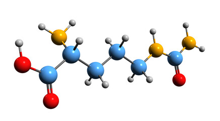  3D image of Citrulline skeletal formula - molecular chemical structure of amino acid isolated on white background
