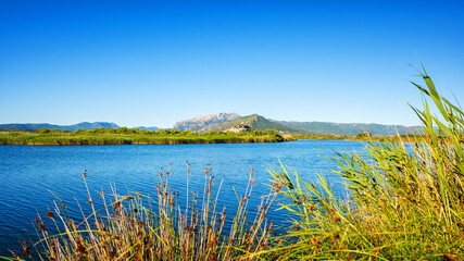 Pond of Posada, natural park of Tepilora, Sardinia. Landscapes.