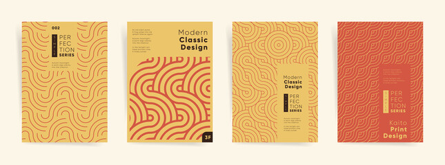 Asian geometry identity brochure or flyer set. Business company template for presentation, book cover, poster or report. A4 vertical vector front page mock up set. Japanese abstract geometric design.
