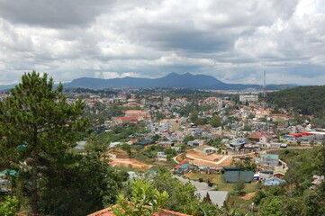 Fototapeta na wymiar View of a small town in a mountainous area.