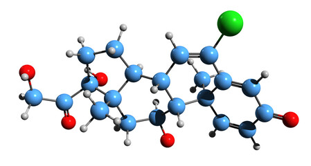  3D image of Cloprednol skeletal formula - molecular chemical structure of  synthetic glucocorticoid isolated on white background
