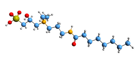  3D image of Cocamidopropyl hydroxysultaine skeletal formula - molecular chemical structure of CAHS isolated on white background
