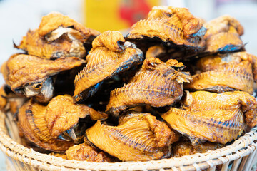 Dried fish for cooking in the market. Dried Fish, seafood product at market from Asia.