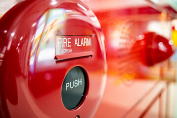 Closeup of emergency red fire alarm box