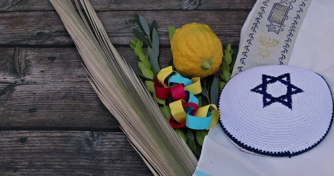 Orthodox Jewish holiday an etrog on traditional symbols of Sukkot